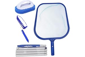 CELEBRATION DIRECTRE Hot Tub Cleaning Kit Accessories, Pool Leaf Skimmer Skimming Pool Net with 5-Section Adjustable Telescopic Aluminium Pole, Scrubbing Brush and Sponge Brush for Pools Spas Hot Tub