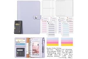 ‎KINKAOCIO A6 Budget Binder with Calculator Budget Planner German Leather Budget Binder Money Organiser with 12 Cash Envelopes and Budget Sheets (Macaroon Purple)