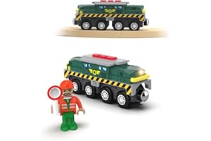 BEYLON Train Toys for Wooden Train Tracks, Green Tank Battery Operated Locomotive with Magnetic Trains, Motorized Train Compatible with Thomas & Friends, Brio, Chuggington, Electric train sets for kids