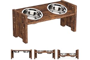 Vantic Hundenapf erhöht mit Ständer, Hundebar höhenverstellbar Futternapf für kleine Hunde und Katzen, haltbar Futterbar Futterstation Bambus mit 2 Edelstahlnäpfen und Rutschfesten Füßen