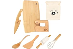LIBERAL BRIGHTDEER Wooden Kids Safe Knife and Kids Baking Set for Real Cooking, 8 PCS Toddler Montessori Kitchen Tools, Cooking and Baking for Kids Little Chefs