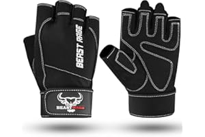 ‎BEAST RAGE BEAST RAGE Gym Gloves Weight Lifting Gloves Anti Slip Padded Palm Elastic Breathable And Snug Fit For Crossfit Workout Training Cycling Exercise Half Finger Gloves For Men Women