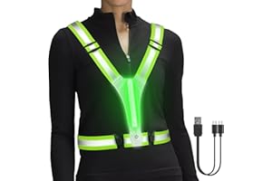 ‎HENMI HENMI LED Warnweste Fahrrad,Reflektoren Laufweste,Verstellbarer Elastische LED Leuchtweste für Radfahren oder Wandern Joggen Laufen Running