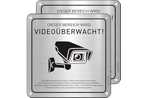 ‎CHINYROZA Schild Videoüberwachung mit DSGVO Hinweis, 15x15cm Videoüberwachung Schild Aluminium mit Selbstklebend, Schild Kameraüberwachung Metall, Dieser Bereich Wird Videoüberwacht Alu Schild 2st
