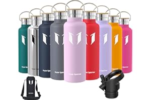 ‎SUPER SPARROW Super Sparrow Trinkflasche Edelstahl - 350ml/500ml/620ml/750ml/1L - Auslaufsicher Thermoskanne, BPA-Frei Wasserflasche - Thermosflasche Kinder für Sprudel, Sport, Schule, Fitness - Mit 2 Deckeln