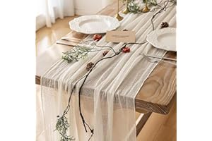 Haquno Bohemian Cotton Table Runner Tablecloth - Rustic Wedding Table Decoration for Bridal Showers, Birthdays and Celebrations (90x300cm) - Eco-Friendly Cotton, Reusable (Off-white)