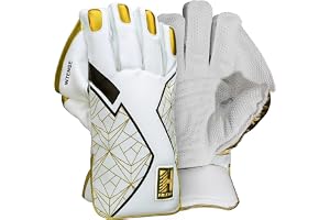 Heega Intense White PU Leather Cricket Wicket Keeping Gloves Suitable for Professional Players Durable Construction, Superior Grip, High-Density Finger Protection, Ergonomic Design (Size - Men)
