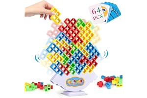 JOYJOYFUL 64 Pezzi Tetra Tower Giochi da Tetris Tavolo Adulti, Giochi di Societa per Bambini, Giochi Montessori da Società Interattivi Puzzle, Regalo Compleanno Bambina Giocattolo Educativi 3 4 5 6 7+ Anni