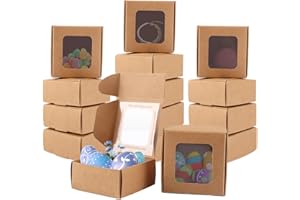 YOUNTHYE 50 opakowań pudełek z papieru typu kraft, z przezroczystym okienkiem