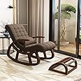 IMPRESSION ART STORE Comfortable Relax Rocking Chair with Footrest & Pillow | Mid-Century Rocking Chair for Adults with Soft, Durable Hemp Fabric for Home & Office (Brown)