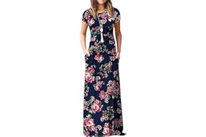 GRECERELLE Womens Maxi Dress Ladies' Summer Casual Short Sleeve Long Dresses with Pocket for Daily, Holiday, Travel, Maternity