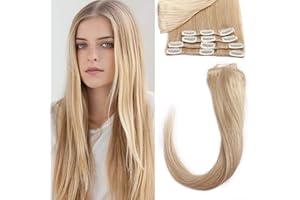 Silk-co 24"-80g Hair Extensions Clip in Hair Extensions Real Human Hair 8 PCS 100% Remy Straight Hair Extension -Basic Thickness-Thin Weft [#24 Natural Blonde]