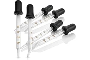 MEDCA Eye Dropper - Lot de 6 compte-gouttes en verre calibré droit et coudé pour huiles essentielles | Pipette compte-gouttes pour un dosage et une mesure faciles et précis (capacité de 1 ml)