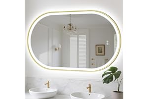 S'bagno Oval Bathroom Mirror with LED Lights 60x100cm, Illuminated LED Bathroom Mirror with Aluminum Frame, Anti-Fog, 3000-6500K, Memory Function, IP44 Waterproof, Horizontal/Vertical, Golden