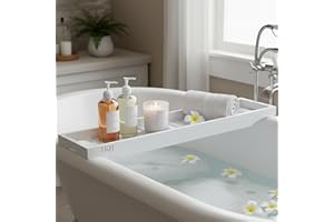 LKH HOME COLLECTION LKH Bamboo Wooden Bath Caddy Tray - Strong & Durable, Prevents Spills, & Water-Resistant Bathtub Tray for Across the Bath | Luxury Bath Shelf for Relaxation, Reading & Drinking - Gift Idea