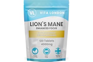 VL VITA LONDON Lions Mane Supplement 4000mg | 2 Month Daily Supply | Lion's Mane Mushroom Tablets High Strength Extract (Not Gummies, Powder or Capsules) | Made in UK, Vegan
