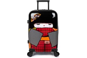 TOKYOTO - Valigia Da Cabina Divertente Per Bambini Adolescenti Ragazze E Fans Di Bambole Kokeshi Giapponesi Bagaglio Mano Con USB 55x40x20 cm | Trolley 55x35x20 Valigia Rigida 10 Kg Japan Doll