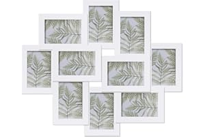 Muzilife Bilderrahmen Set 10x15 cm Bilderrahmen Collage für 10 Bilder, Hoch- oder Querformat MDF Collage-Rahmen Fotogalerie Fotowand 52x61 cm, Weiß