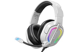 Krysenix PG2 - Cuffie da gioco per PS4, PS5, PC, Xbox One, Switch, cuffie cablate con microfono stereo AI, design ergonomico, cuffie over-ear per computer, con jack da 3,5 mm e LED, colore: bianco