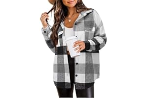 Zeagoo Chaqueta de camisa para mujer Chaqueta a cuadros de manga larga Shacket Abrigo de franela Camisa blusa con botones