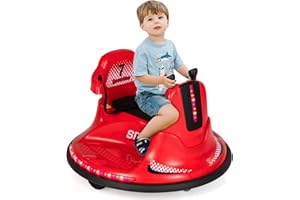 Maxmass 360-Degree Rotation Spin Bumper Car, Battery Powered Kids Waltzer Car with Dual Joystick, Remote Control, LED Lights and Music, 12V Electric Vehicle Ride on Toys for Boys Girls (Red)