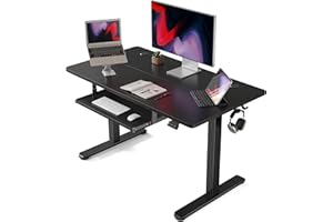 ‎FEZIBO FEZIBO 100 x 60 cm Schreibtisch Höhenverstellbar Elektrisch mit Tastaturablage, Stehpult T-Beine aus Stahl mit Memory-Steuerung, Anti-kollisions System, Schwarz