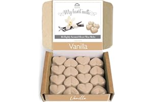 SPOTLESS LEOPARD Cera de vainilla derretida: 16 x 5 g de cera derretida en forma de corazón perfumada con vainilla en una caja de regalo, sin crueldad ni plástico, regalos de velas para mujeres