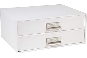 Bigso Box of Sweden BIRGER Pudełko z szufladami na dokumenty i artykuły biurowe – organizer na biurko z 2 szufladami – system odkładania z płyty pilśniowej i papieru – biały