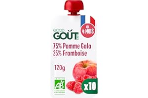 GOOD GOÛT - Gourdes Pomme Framboise - Purée Bébé - Dès 4 Mois - 75 % Pomme, 25 % Framboise - Sans Sucres Ajoutés* - Fabriqué En France - 120g