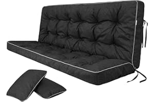 Bjird Coussins pour Bancs de Jardin - Coussins Assise & Dossier Souples - Chaise Longue, Banc de Jardin, Balancelle, Sol - Imperméables, Motif Matelassé, Sangles d'attache - 150 cm Noir