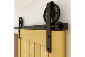 BONIKLUBA Rail Porte Coulissante 173cm Kit Roulette Suspendue Systeme Noir pour 1 Porte Coulissante Interieur 86cm Large, Grande Roue J-forme