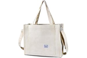 Tibroni Cord Tasche Damen The Tote Bag Aesthetic, Crossbody Corduroy Bag mit Reißverschluss, Umhänge Tasche Cord, Bags for Women Shopper Damen Taschen für Arbeit Reisen Einkaufen Uni Tasche School