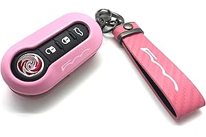 GENERIC Nordecco Glossy Key Fob Case Compatible with Fiat 500C 500-500L Abarth Grande Punto Brava Panda Stilo Linea (Pink Key Ring, Pink Case)