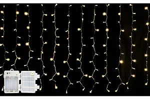 Luz de Cortina Luz Cadena LED Pilas Luces Navidad Exterior Pilas 100 LED 1,2m x 1m Impermeable IP44 con 8 Modos Exterior y Interior Decoración para Habitacion, Bodas, Jardín, Fiesta - Luz Cálida