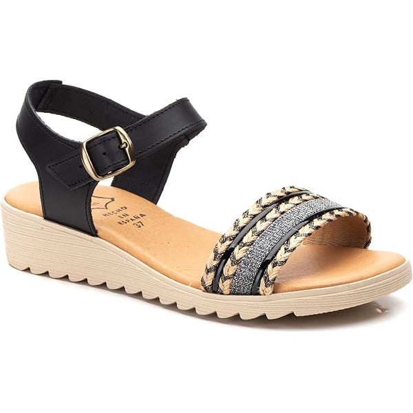 Sandalias Sandali 1725 Mujer - Cuña Media, Piel Española, Ajuste De Velcro Y Plantilla De Gel