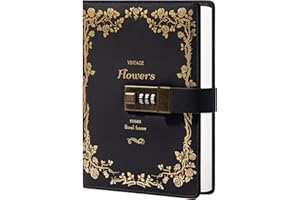 TIEFOSSI Diario de piel con cerradura de escritura Diario cuaderno combinación contraseña rayado papel rellenable 205 x 140 mm (negro)