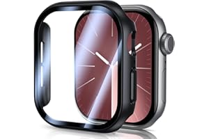 UM UNIQUEME per Apple Watch S10 46 mm Custodia protettiva - PC duro ultra sottile Custodia protettiva in vetro Protezione dello schermo a tutto tondo per iWatch S10 46 mm Custodia, Nero-2 pezzi