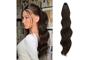 FESHFEN Coda Capelli Extension con Pinza Lunga Ondulato Capelli Coda di Cavallo Clip Extension Coda Capelli Sintetico Claw Clip in Ponytail per Donna, Castano Medio 50 cm