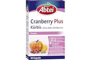 ‎ABTEI Abtei Cranberry Plus Kürbis - hochdosiert - Nahrungsergänzung für Bindegewebe, Schleimhaut und Immunsystem - mit Zink, Selen, Biotin und B-Vitaminen - 1 x 30 Kapseln