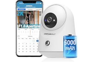 GENBOLT 2K Kameras Bezpieczeństwa WiFi Wewnętrzna, Pan Tilt Kamera dla zwierząt i bateria 5000 mAh, IP Kamera CCTV Niania Kamera dla psa Elektroniczna niania z detekcją PIR