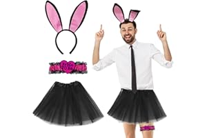 FUIPVGI Conjunto de 3 piezas de JGA para hombre, disfraz de despedida de soltera, tutú para hombre, diadema de orejas de conejo, liga de novio para fiesta de despedida de soltero, fiesta de boda,