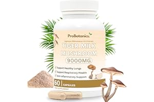PROBOTANICS Organic Tiger Milk Mushroom for Lungs | Lignosus Rhinocerus 900mg Per Serving (10:1 Extract Equiv. to 9000mg) Potent Mushroom Supplement | Supports Lung Cleanse & Respiratory Health - 60 Capsules