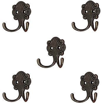Lot De 5 Crochets Muraux Doubles Bronze Antique – Pour Vêtements, Manteaux, Chapeaux – Uxcell