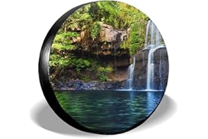 LEWIUZR Reserveradabdeckung 15 Zoll Wasserfall Spring Forest Tragbare Polyester-Reserverad-Reifenabdeckung Universal Fit Geländewagen Extreme Speed Overdrive Universal 70-75cm