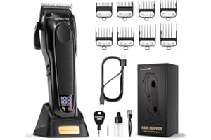SUPRENT Tondeuse Cheveux Professionnelle Pour Homme - Moteur Brushless à Grand Couple & DLC Lame Amovible Enduite - Rasoir Barbe Homme Cadeau Kit de Tondeuse à Cheveux Sans Fil (Noir)