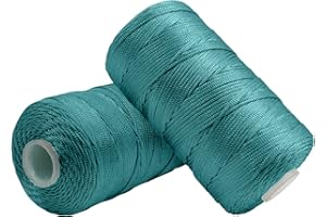 Uiopa 2 Pièces Fil Macramé 1,5mm x 200m, Fil de Crochet en Nylon Corde Fine pour Crochet et Tricot, Corde Macramé Bleu Paon Clair pour Bricolage, Décoration, Emballage Cadeau, Artisanat