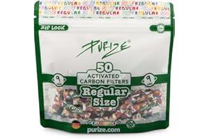 ‎PURIZE PURIZE Aktivkohlefilter Regular Size - 50er Vorratsbeutel - Ø 9mm premium Filter - Aktivkohle auf Kokosnuss-Basis (AllColor)