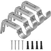 Curtain Pole Holder Pack of 4 Adjustable Wall Brackets Metal Curtain Rod Brackets Curtain Rod Bracket Curtain Rods Wall Mount with Screws for Curtain Rods Silver