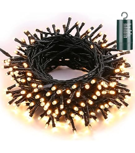 YIFMOO Guirlande Lumineuse D'extérieur à Piles - 30 M - 300 LED - Avec Minuterie - 8 Modes - Blanc Chaud - Étanche - Pour Chambre, Fête, Balcon, Sapin De Noël