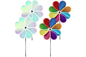 EDITBAR 4 Stück Windspiel Blume Windrad 30cm,Reflektierende Windräder, Windräder Vogelabwehr,Regenbogen Sparkly Windmühle Spinner,Geeignet für Rasenwindmühle, Hof, Garten, Terrasse,Gartensäulendekoration